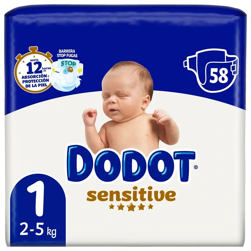 Dodot Sensitive Talla 1 (2-5 Kg), 58 Pañales