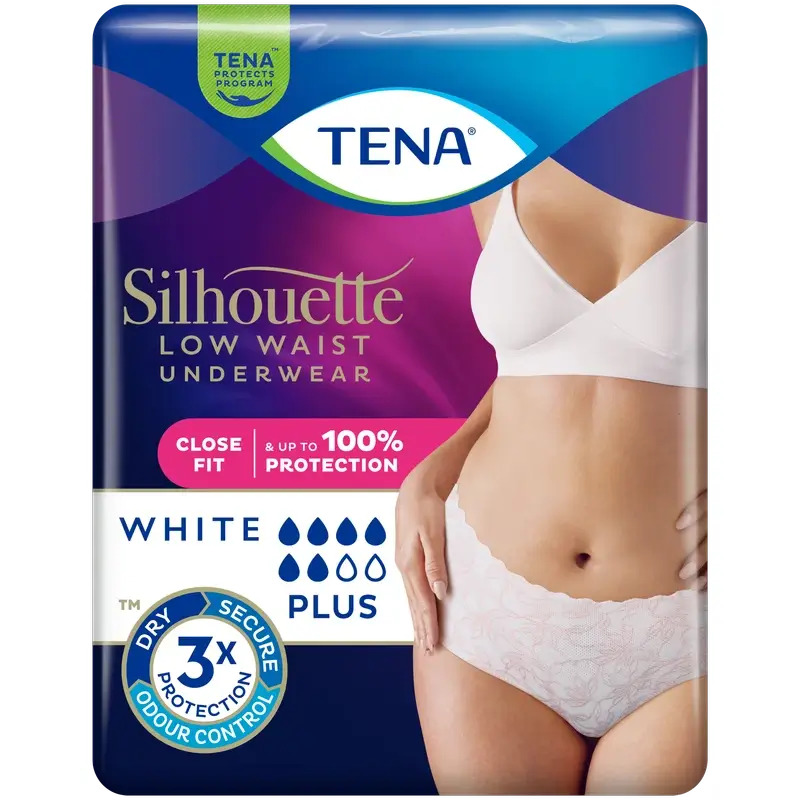 Tena Silhouette Blanco Cintura Baja Talla M, 12 Unidades