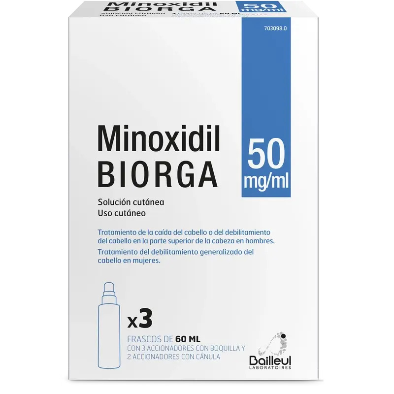 Biorga 50 Mg/ ml Minoxidil Solución Cutánea 3 Frascos de 60 ml