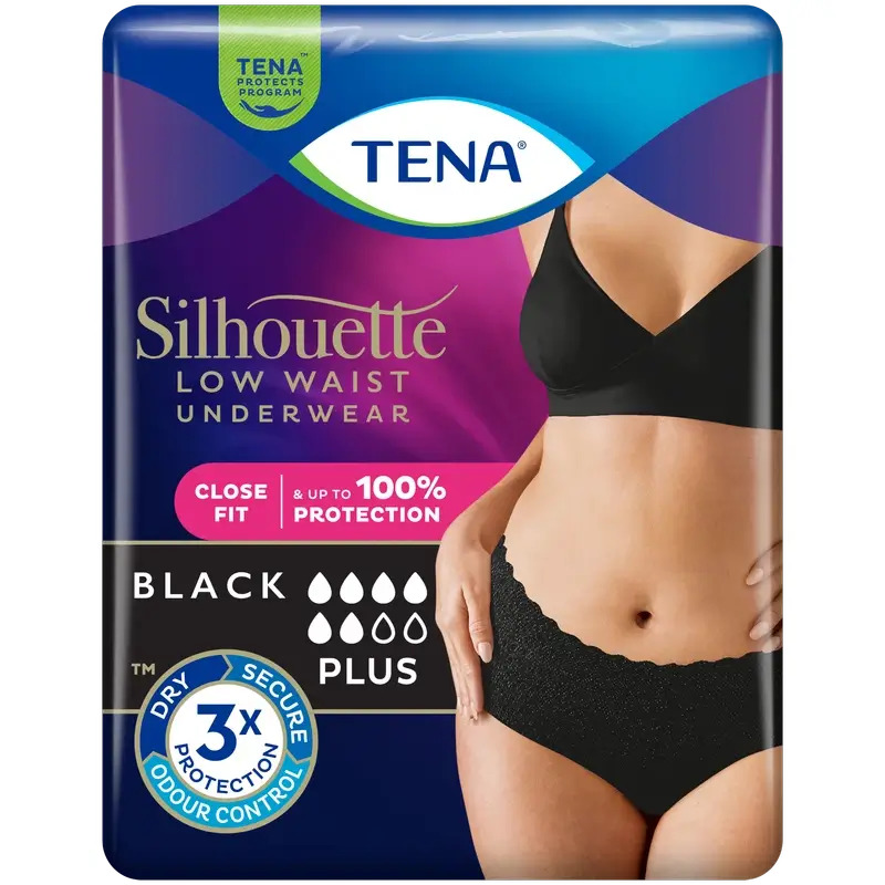 Tena Silhouette Negro Cintura Baja Grande , 10 unidades