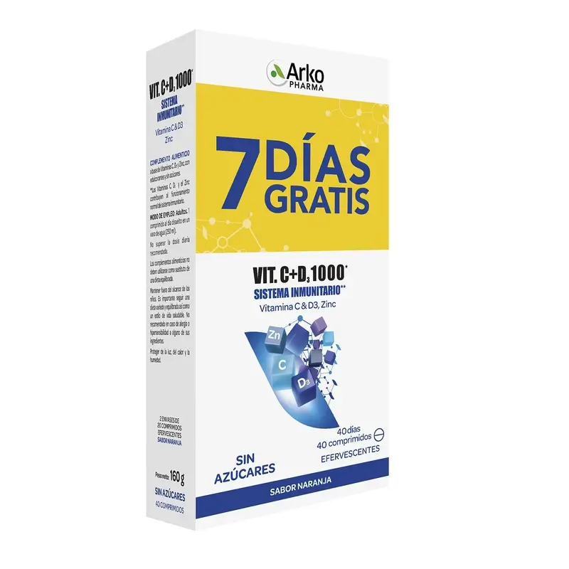 Arkopharma Vitamina C&D3 + Zinc, 2X20 comprimidos, 1000 mg