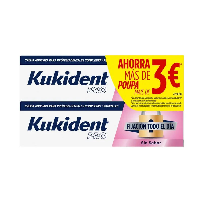 Kukident Pro Fijación Todo El Día Sin Sabor, Pack Ahorro, 2x47 gr