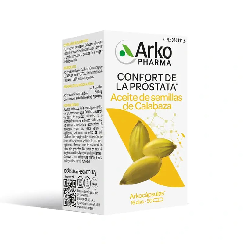 Arkopharma Arkocápsulas Aceite de Semillas de Calabaza Bio, 50 cápsulas