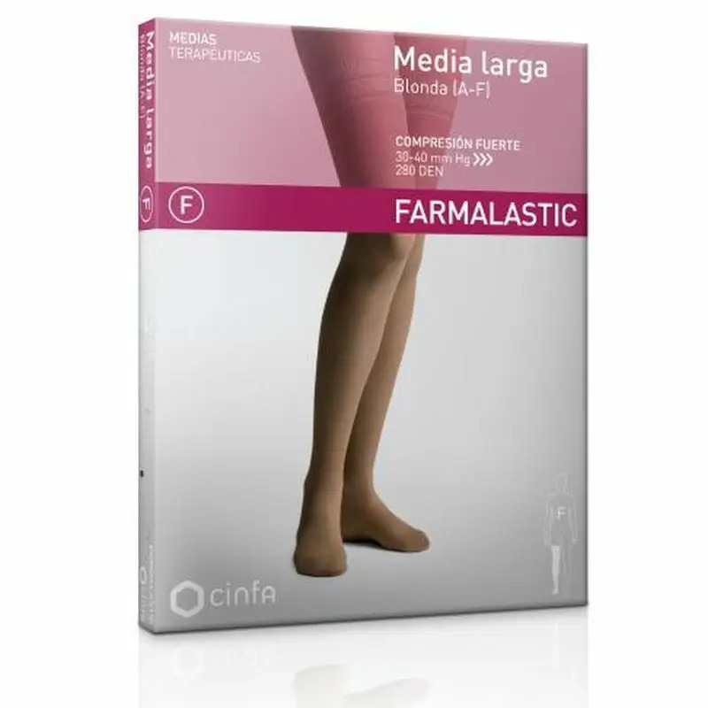 Farmalastic Media Larga Blonda Compresión Fuerte Beige, Talla Grande