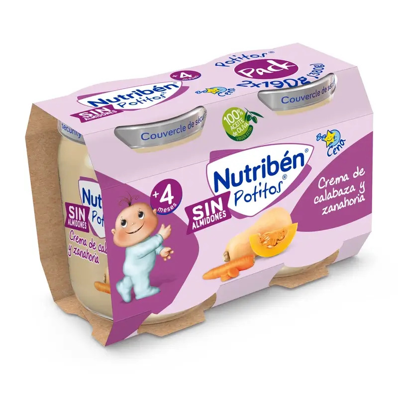 Nutriben Potitos Crema De Calabaza Y Zanahorias, Desde Los 4 Meses, 2 Unidades X 190 Gr