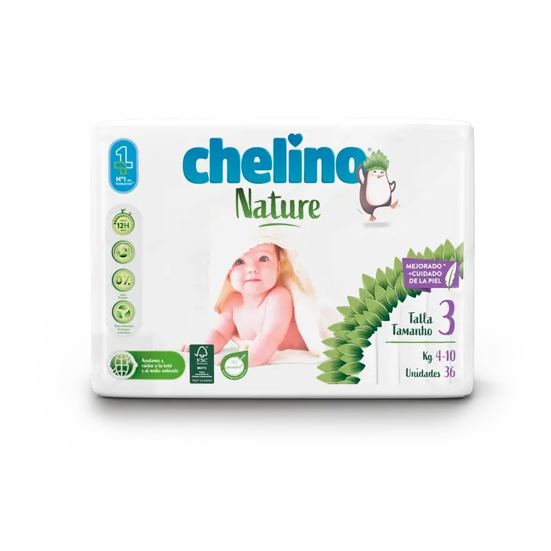 Chelino Nature Pañal Talla 3 (4-10 Kg) , 36 unidades