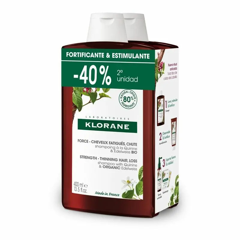 Klorane Quinina Duplo Champú Fortalecedor Y Revitalizante, 2x400 Ml