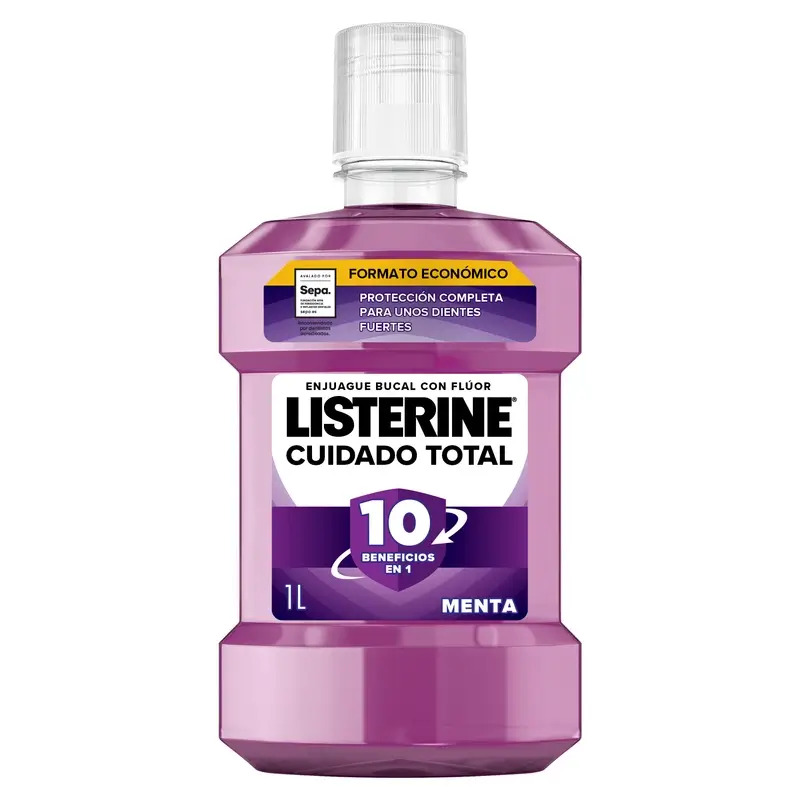 Listerine Cuidado Total Enjuague Bucal, Sabor Menta, 1L