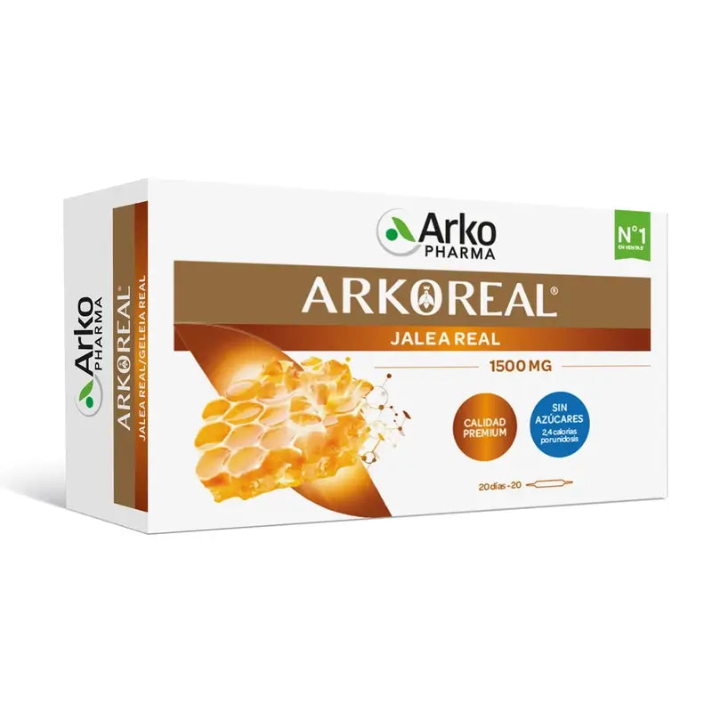 Arkopharma Arkoreal Jalea Real Fresca, 1500 mg, Sin Azúcar, 20 ampollas