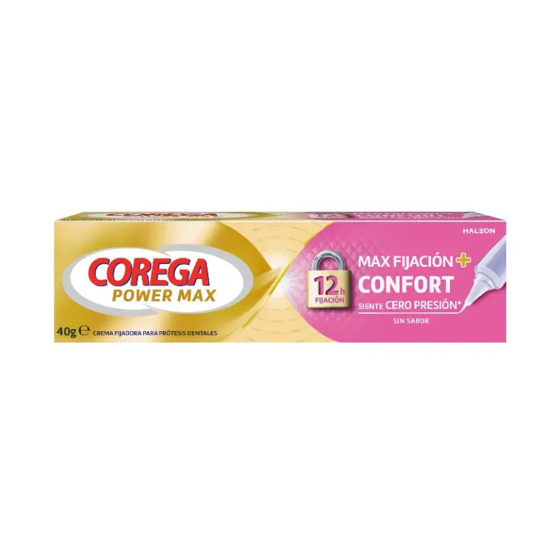 Corega Max Fijación + Confort Crema Fijadora para Prótesis Dentales, 40 gr