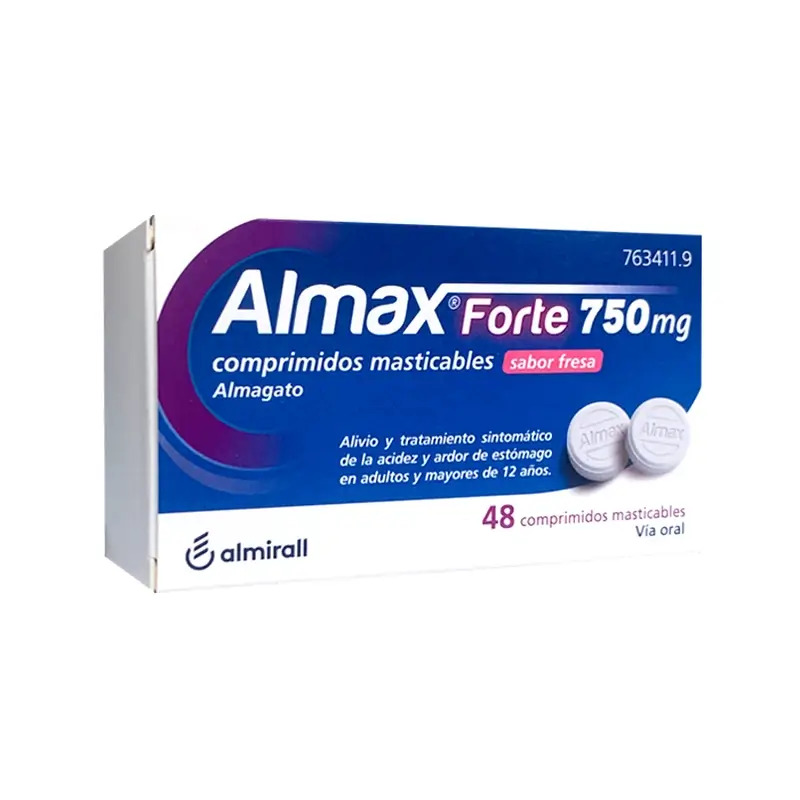 Almax forte 750 Mg Sabor Fresa, 48 comprimidos masticables