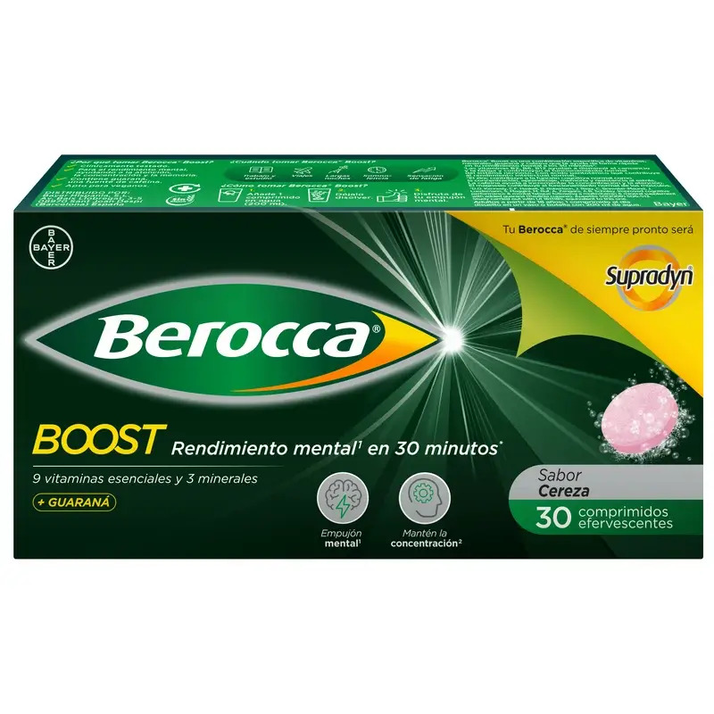 Berocca Boost Magnesio, Vitaminas y Minerales con Guaraná, 30 comprimidos Efervescentes