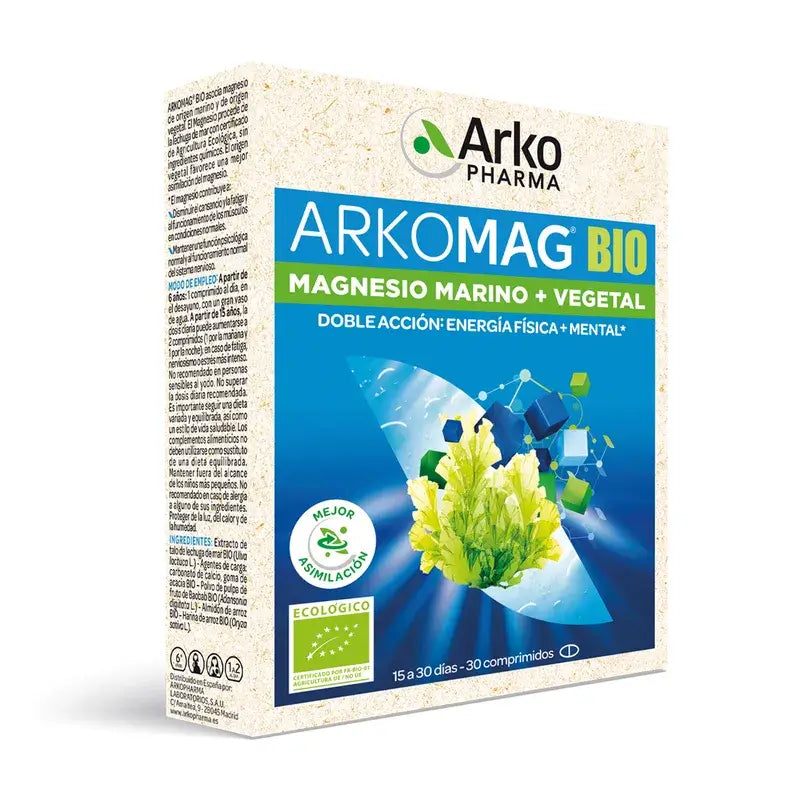 Arkopharma Arkomag BIO Magnesio Marino + Vegetal, 30 comprimidos