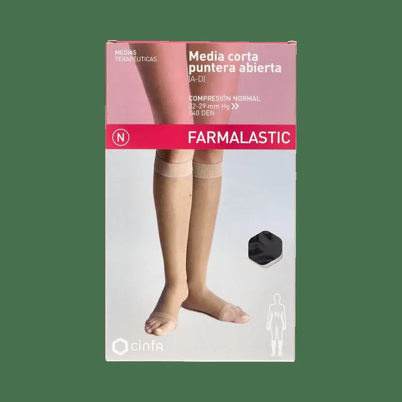 Farmalastic Media Corta De Compresión Normal Con Puntera Abierta Negro, Talla XL