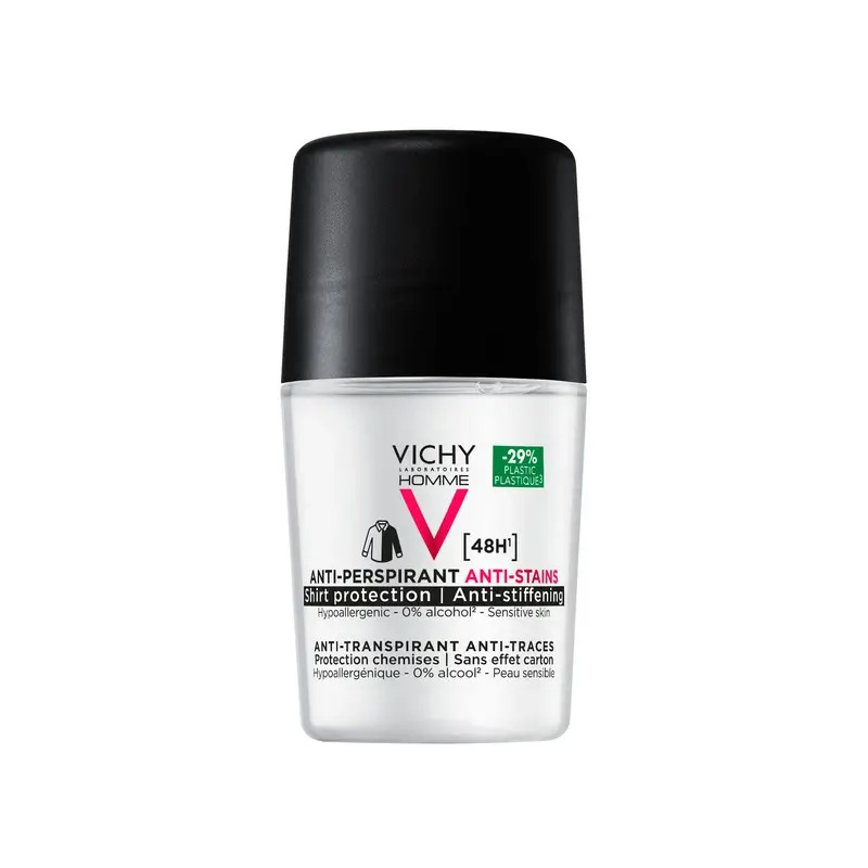 Vichy Homme Desodorante 48H Anti-Transpirante y Anti-Manchas Roll-On 50 ml