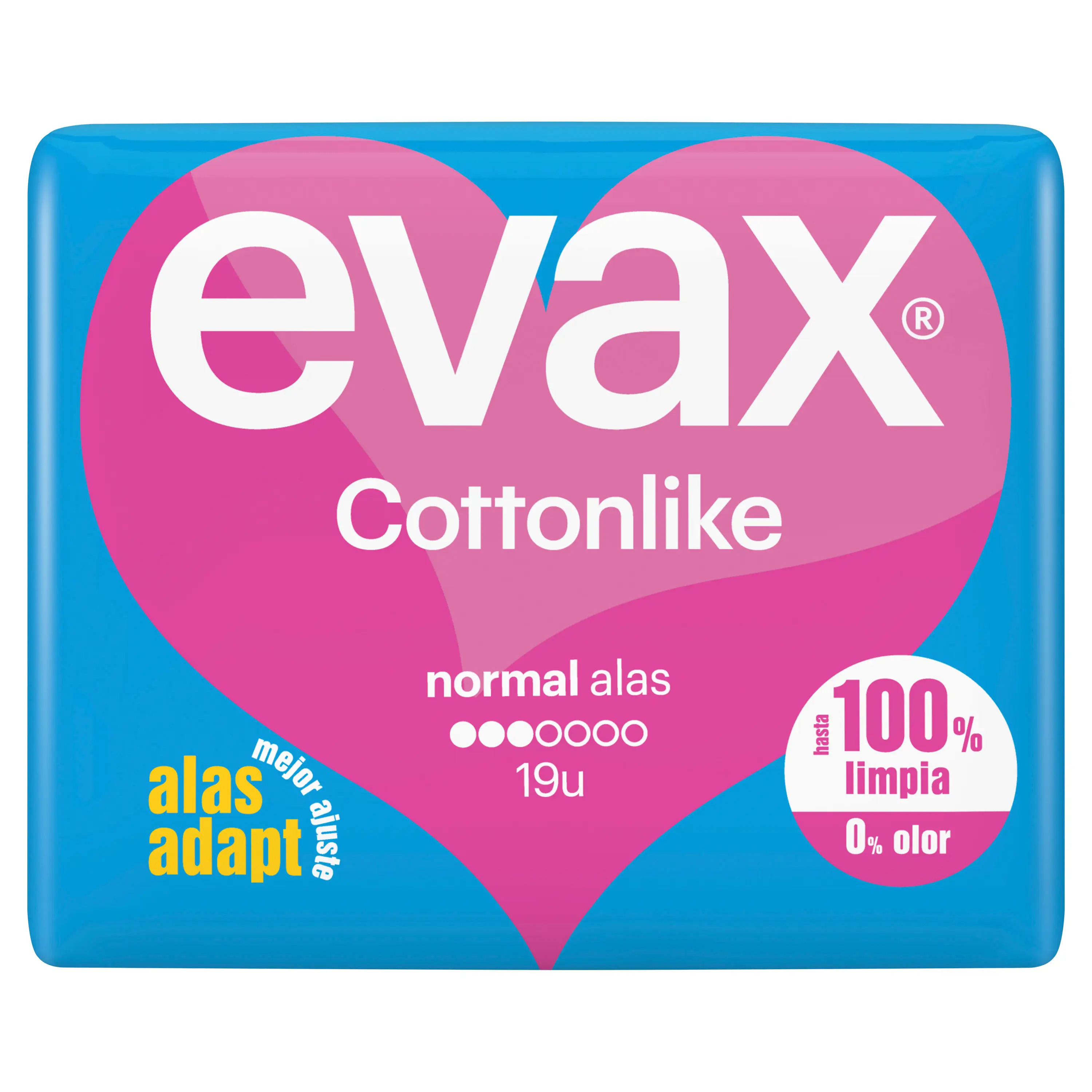 Evax Cottonlike Compresas Normal Día Con Alas , 19 unidades