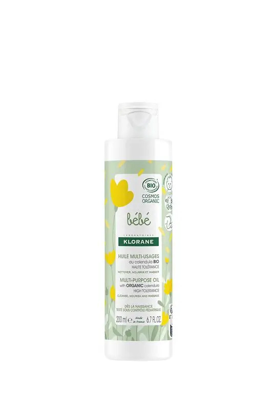 Klorane Aceite Multiusos Certificado Bio A La Caléndula - Cuerpo, Nalgas, Cabello Y Cuero Cabelludo - Bebé , 200 ml