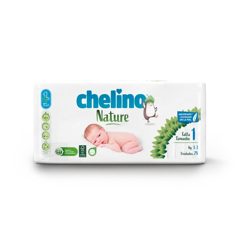 Chelino Nature Pañal Talla 1 (1-3 Kg) , 28 unidades