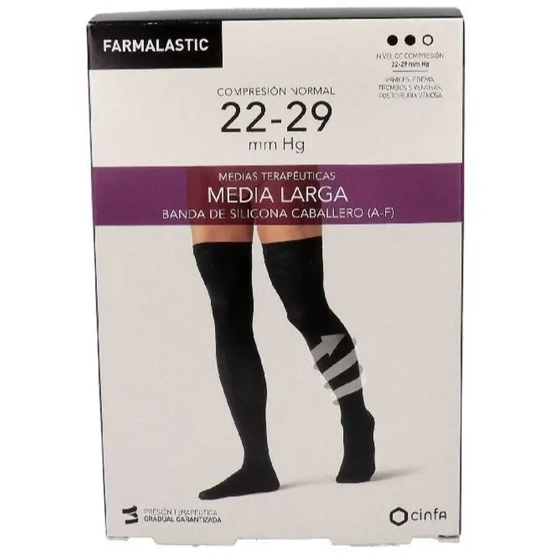 Farmalastic Media Larga Caballero Compresión Normal Negro, Talla Grande