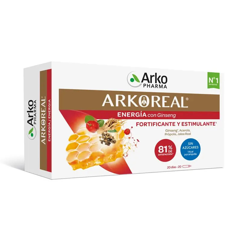 Arkopharma Arkoreal Jalea Real Energía con Ginseng Sin Azúcar, 20 ampollas