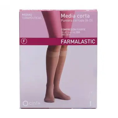 Farmalastic Media Corta Compresión Fuerte Puntera Cerrada, Talla Reina Plus