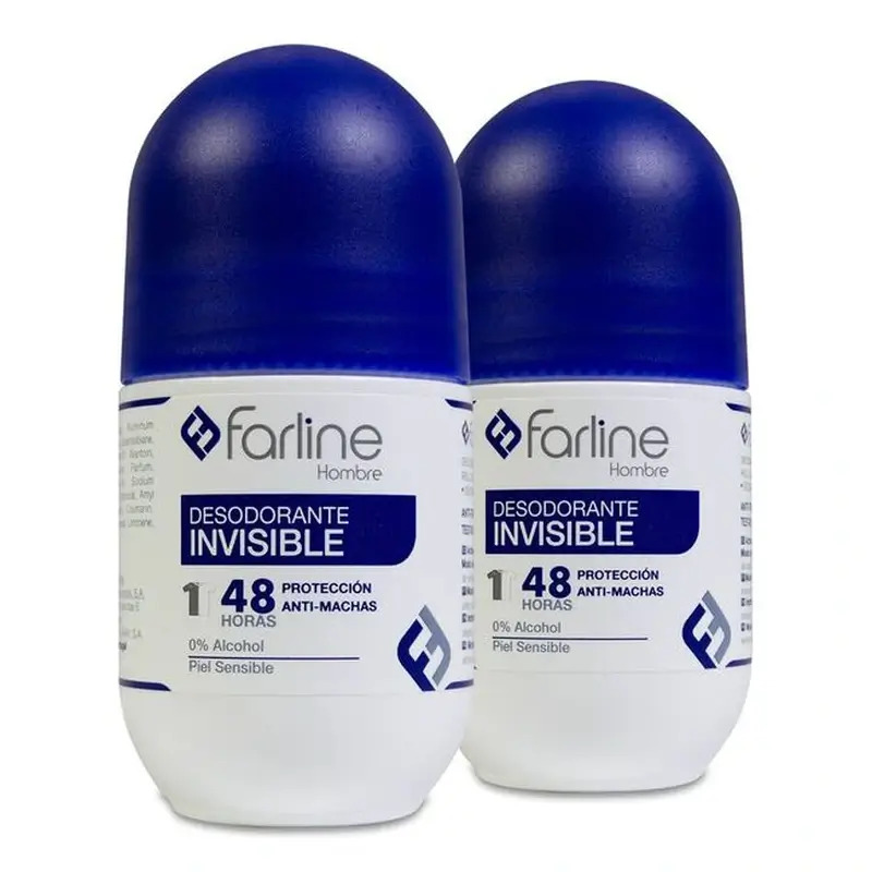 Farline Hombre Desodorante Invisible Roll - On, Pach 2 X 50 Ml