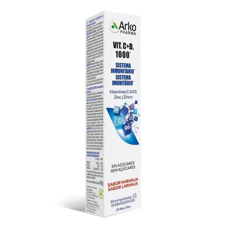 Arkopharma Vitamina C&D3 1000 mg + Zinc Efervescente, 20 comprimidos