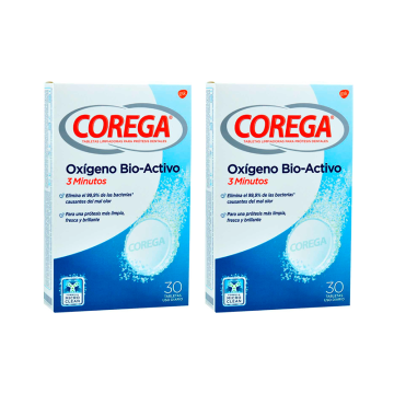 Corega Duplo Accion Total Limpieza para Protesis, 2 x 30 tabletas