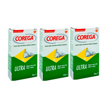 Corega Triplo Ultra Adhesivo Polvo, 3 x 50 gr