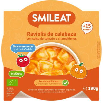 Smileat Platito Raviolis De Calabaza Con Salsa De Tomate Eco, 190 gr