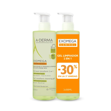 A-Derma Exomega Control Gel Limpiador Emoliente 2-1 Anti-Irritación 2 X 500 Ml