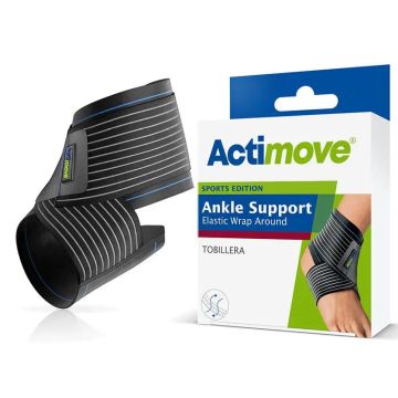 Actimove Tobillera Elástica Con Cincha Estabilizadora Ajustable, Color Negro,Talla M
