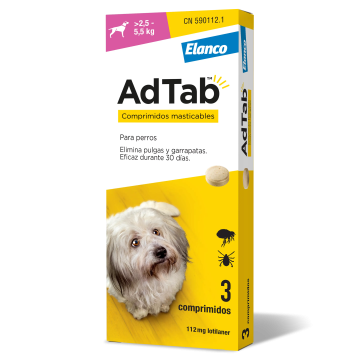 AdTab 112Mg Comp. Masticables Perros 2,5-5,5Kg, 3Cpd
