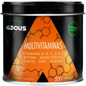 Aldous Bio Multivitaminas Vitamina C, D, E, A, Vitaminas B, Biotina, AcidoFolico, Calcio, Zinc, Selenio , 500 comprimidos