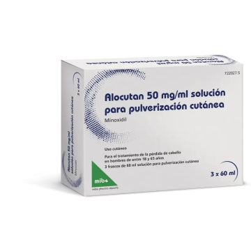 Alocutan 50 mg/ml Minoxidil Solución para Pulverización Cutánea 3 Frascos, 60 ml