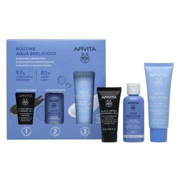 Apivita Aqua Beelicious Crema, 40 Ml + Gel Hidratante Oil Free Black Detox, 15Ml+ Tónico Perfeccionador, 50Ml