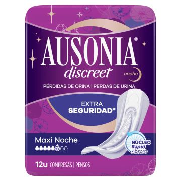 Ausonia Discreet Compresas Para Pérdidas de Orina Maxi Noche, 12 unidades