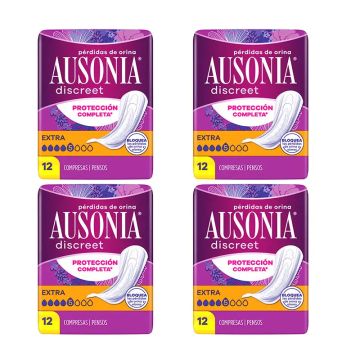 Ausonia Pack Discreet Compresas Para Pérdidas De Orina Para Mujer Extra, 4 x 12Unidades