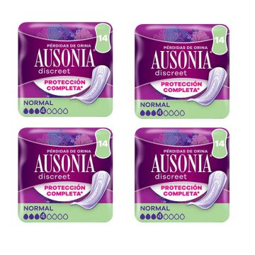 Ausonia Pack Discreet Compresas Para Pérdidas De Orina Para Mujer Normal, 4 x 14Unidades