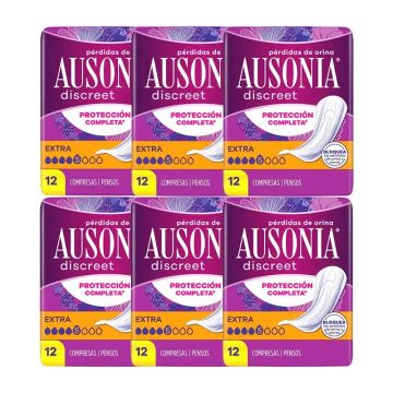 Ausonia Pack Discreet Compresas Para Pérdidas De Orina Para Mujer Extra, 6 x 12Unidades