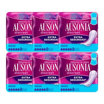 Ausonia Pack Discreet Compresas Para Pérdidas De Orina Para Mujer Maxi, 6 x 10Unidades