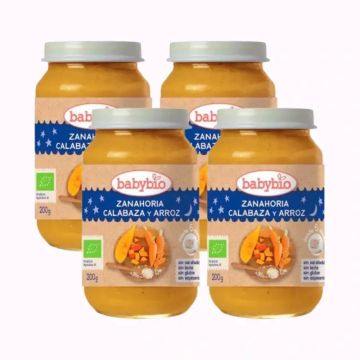 Babybio Buenas Noches Zanahoria-Calabaza-Arroz, Pack 4 x 200 gr