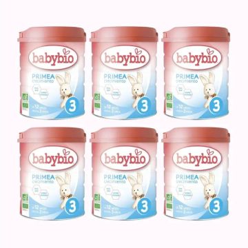 Babybio Primea 3 Leche de Vaca Crecimiento 12-36 Meses, Pack 6 x 800 gr