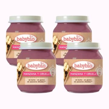 Babybio Manzana Ciruela, Pack 4 x Ciruela, 130g