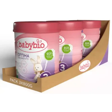 Babybio Optima 3 Leche de Vaca 12-36 Meses, Pack 3 x 800 gr