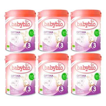 Babybio Optima 3 Leche de Vaca 12-36 Meses, Pack 6 x 800 gr