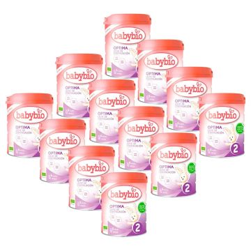 Babybio Optima 2 Leche de Vaca 6-12 Meses, Pack 12 x 800 gr