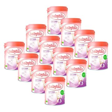 Babybio Optima 3 Leche de Vaca 12-36 Meses, Pack 12 x 800 gr