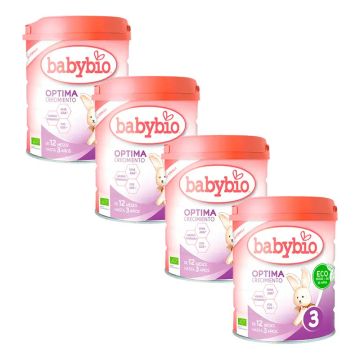 Babybio Optima 3 Leche de Vaca 12-36 Meses, Pack 4 x 800 gr