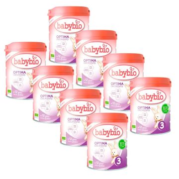 Babybio Optima 3 Leche de Vaca 12-36 Meses, Pack 8 x 800 gr